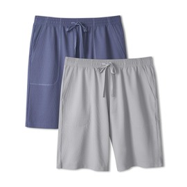 DAVID ARCHY Mens Pajama Shorts Sleep Pants Quick Dry Lounge Soft Comfy Lightweight Waffle Pj Bottoms Shorts for Men 2 Pack(XXL, Light Grey+Wild Wind)