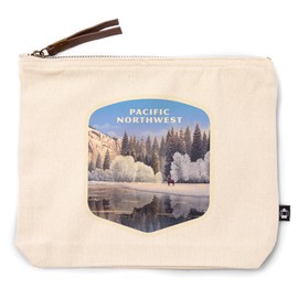 Lantern Press Pacific Northwest, Lithograph, Lone Deer by Snowy Lake, 100% Cotton Zipper Pouch, Travel Accessory, Go Bag