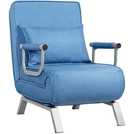 Safstar Convertible Sofa Bed Sleeper Chair, Folding Sofa Arm Chair with Pillow and 5 Position Adjustable Backrest, Full Padded Lounger Couch Bed for Home/Office (Blue)