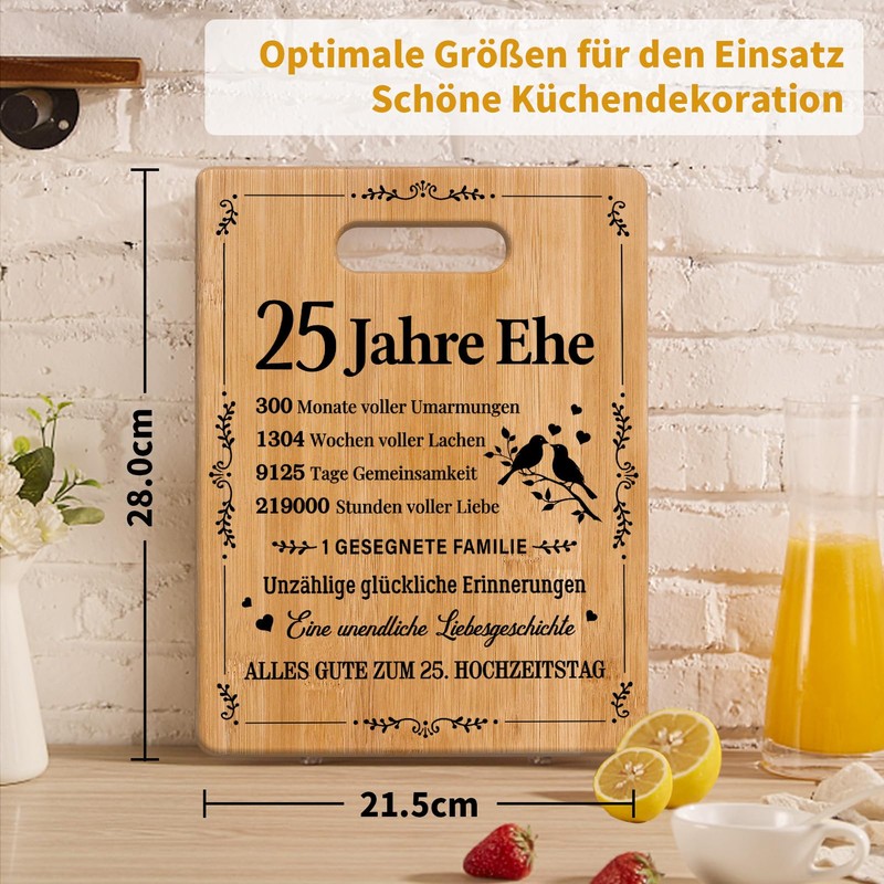 Joyvado Silver Wedding Anniversary Gifts, Bamboo Chopping Board to Celebrate