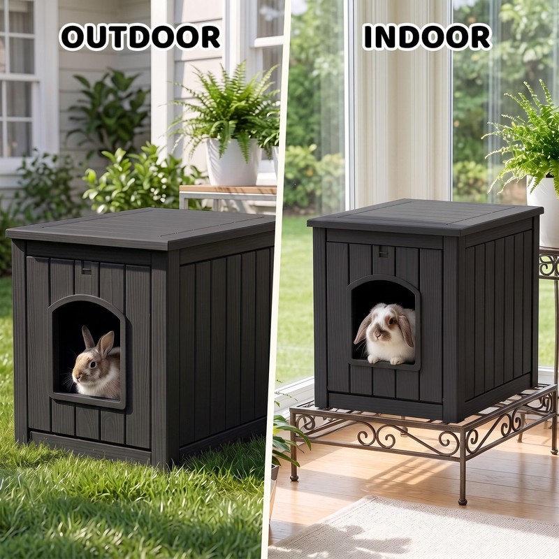 Vixzen Outdoor Rabbit Hutch, Multi-Functional Hidden Bunny Cage with Side