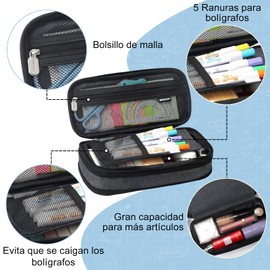 LSXD Estuche para Lápices de Grande Capacidad, Lapiceras Organizadoras Expandible, Lapiceras Escolares Aesthetic para Niños, Cartucheras Portátil Oficina Bolsa para Lapices/Colores/Maquillaje(Negro)