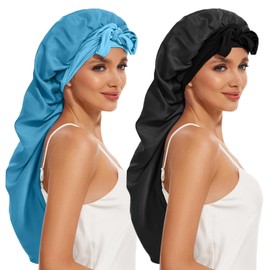 DEMAZALO Silk Long Bonnet for Braids & Curly Hair, Silk Satin Bonnet for Sleeping, Extra Large Bonnets for Women Braid