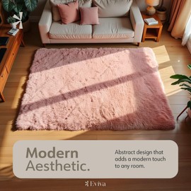 Eviva Pink Fluffy Rug for Living Room - 4x6 Fuzzy, Washable, Plush Feel - Pink Shaggy, Kids & Girls Bedroom Rug