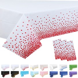 3Pack White and Rose Gold Dot Table Cloth Party Disposable Tablecloths,137x274cm Large Confetti Table Covers Rectangle Plastic Tablecloth Party for Picnic,Wedding,Birthday,Christmas Table Decorations
