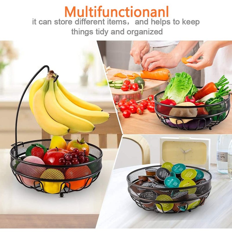 Huahong Fruit Basket with Banana Holder, Fruit Bowl, Metal Vegetable