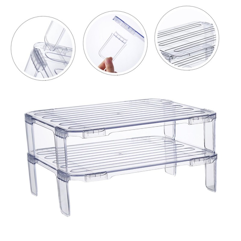 SHOWERORO 2pcs stacking shelf freezer rack Kitchen Storage Rack foldable
