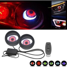 JHSHlye 2Pcs Devil Eyes Light for Cars, Devil Eye Demon Evil Eyes Headlight with Switch Control, Led Dynamic Devil Eye Car 12v Headlights 6 Adjustable Eye Pattern, for Motorcycle Headlight, Car Accessories