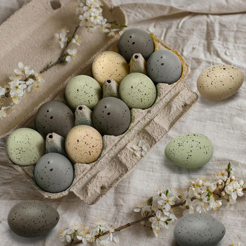 SiliFine 16 Pcs Easter Speckled Eggs 2.4 in Plastic Speckled
