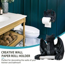 Funny Toilet Paper Roll Holder - Black Dragon Wall Mounted Paper Towel Roll Holder for Bathroom Kitchen Home Decor Medieval Dungeons and Dragons Birthday Gift for Men Women