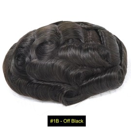 blazingfire Front French Lace Toupee Hair for Men, 0.08mm Thin Skin Single Knot Real Human Hair Mens Hair Piece, 8x10 Inch PU Base Hair Replacement System #1B Off Black