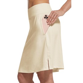 BALEAF Women's 20" Golf Skirts Knee Length Skorts Athletic Modest Long Acitive Casual Pockets UV Protection Khaki XS