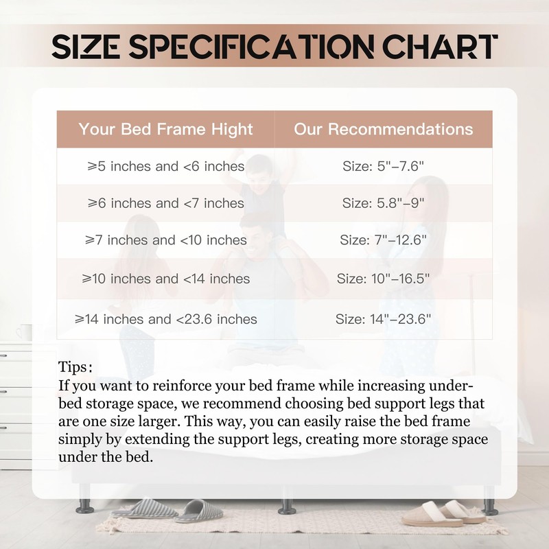 YUEYIN Adjustable Height Bed Frame Support Leg, Metal Bed Frame
