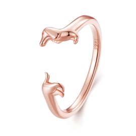 MUNDELL 925 Sterling Silver Cute Dachshund Open Rings Puppy Dog Adjustable Rings for Women Animal Stacking Rings Statement Rings Fine Jewelry, Sterling Silver, No Gemstone