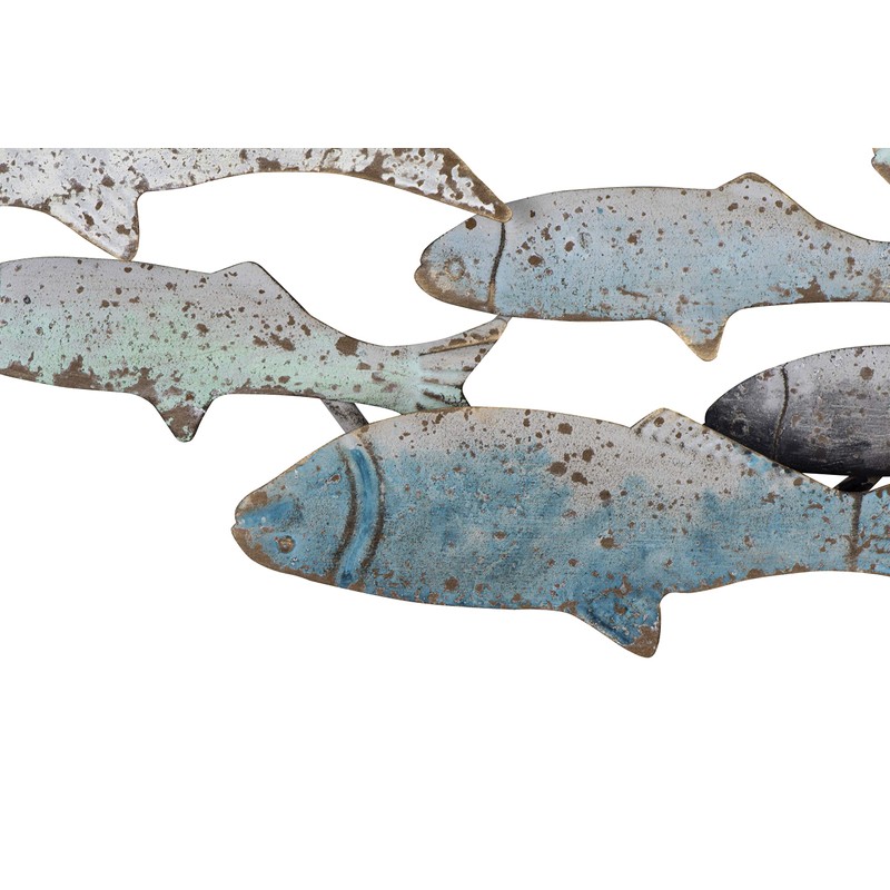 Creative Co-Op Wood School of Fish Wall Décor, Distressed Turquoise