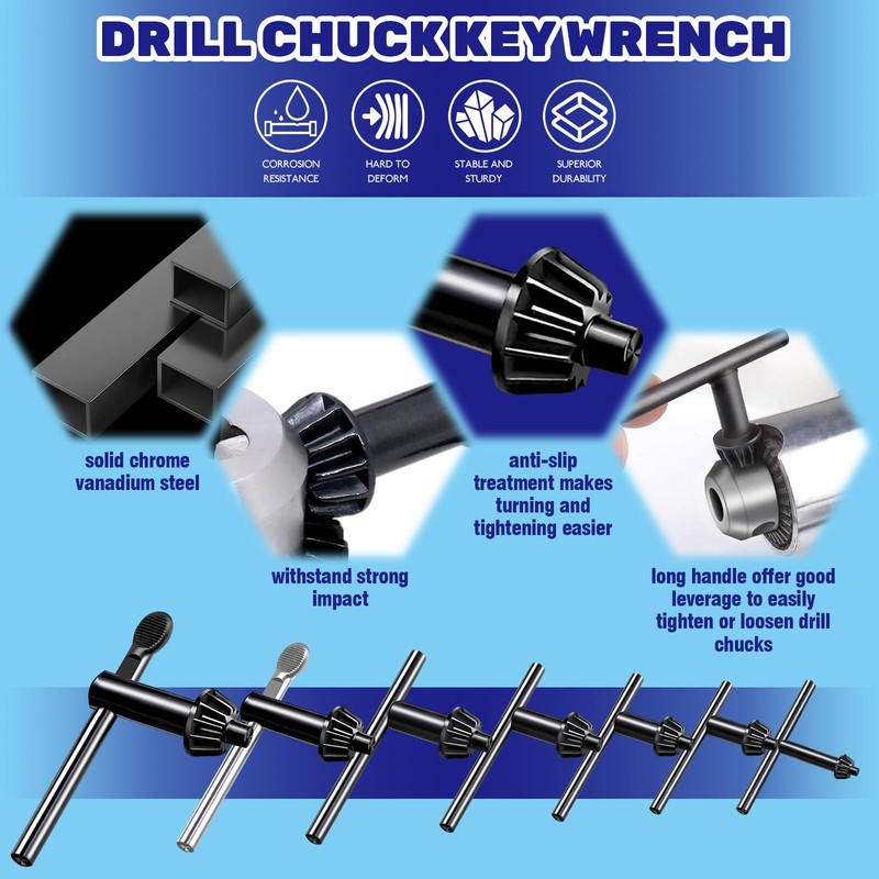 Waltool 8Pcs Universal 4 in 1 Drill Chuck Key Wrench