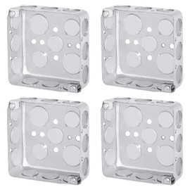OHLECTRIC 4” Drawn Square Electrical Box| 1-1/2" Deep Box with 1/2” Knockouts Made from Galvanized Steel, Fire Rated | Ideal for Lighting Fixtures, Switches and Receptacles (4-Pack), OL-82788