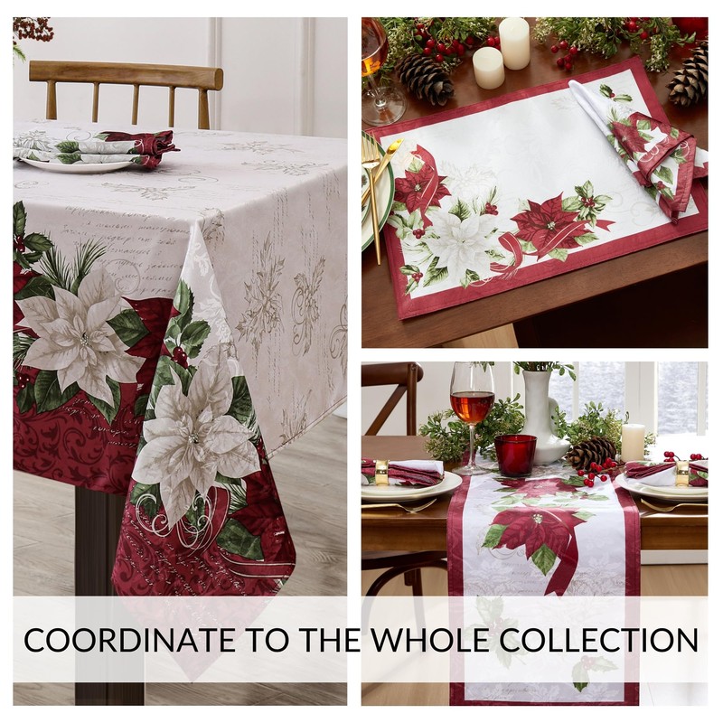 Elrene Home Fashions Clarette Poinsettia Floral Holiday/Christmas Fabric Rectangle Dining