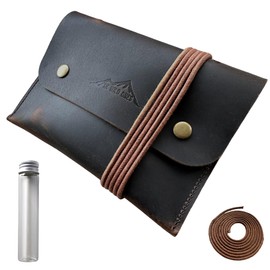 SK Wild Ones® Genuine Leather Bag Tinder Bag for Hanging & Lacing Medieval Bag - Toiletry Bag Leather Case for Survival Kit - Fire Steel Outdoor Gadget Set Flint Eternal Match Bushcraft, black, Neck