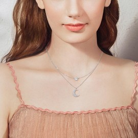 HUKKUN Moon Star Necklace 925 Sterling Silver Moon Layered Necklace Star Choker for Women Layering Chain Choker