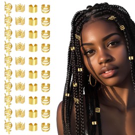 Andibro 40Pcs Gold Hair Jewelry for Braids, Multi Style Hair Cuffs Adjustable Metal Gold Braids Rings Non-Piercing Ear Clips Hair Braids Jewelry Decorations for Women Girls