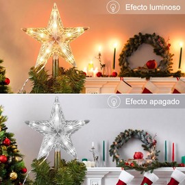 Estrella para Arbol de Navidad, EASYTAO Estrella Adornos de Navidad con LED, Estrella de Pino de Navidad, Decoracion Navidad Blanco Cálido