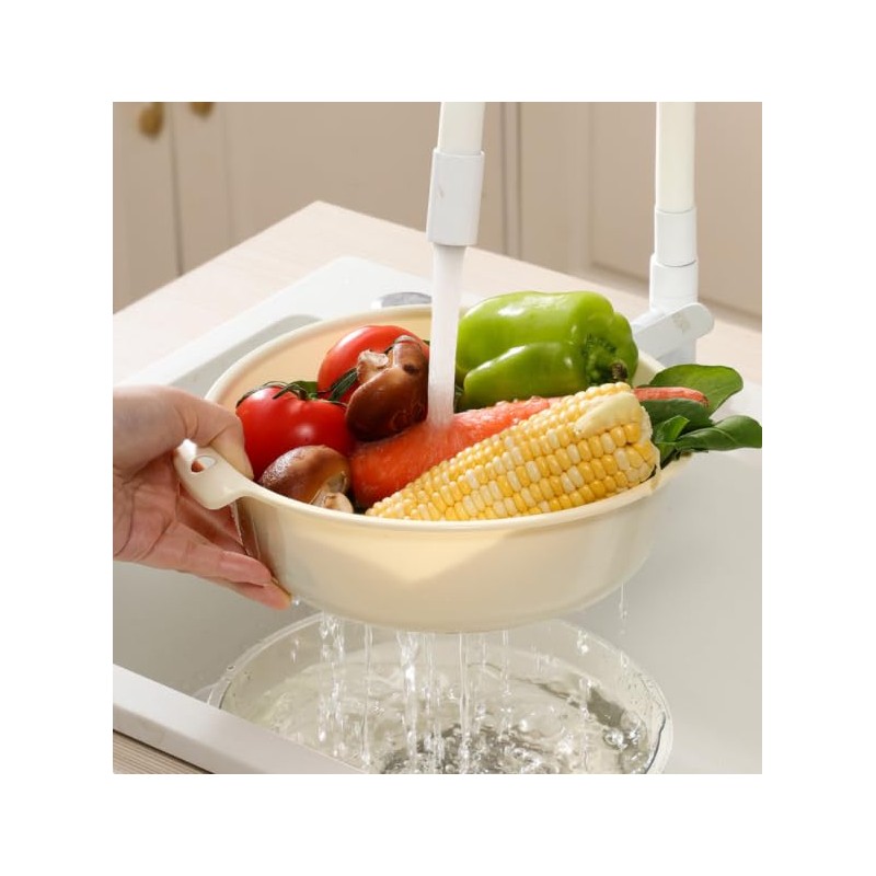 Colander Strainer with Washing Bowl, 2-in-1 Plastic Kitchen Strainer/Colander &