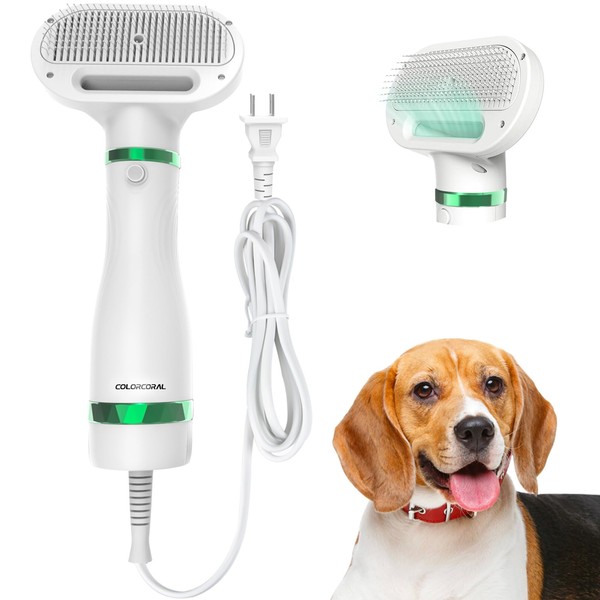 COLORCORAL Pet Hair Dryer, 2 in 1 Dog Blow Dryer Pet Dryers for Dog Grooming with Slicker Brush, Dog Dryer with Adjustable 3 Temperatures Settings for Small and Medium Dogs and Cats