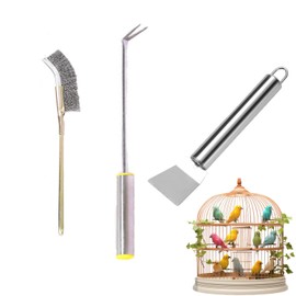 UtySty 3 Pack Parakeet Cage Cleaning Brush Tools Set Heavy Duty Stainless Steel Bird Droppings Cleaning Brush Scraper Bird Poop Remover for Shanghai Parrot Manor Bird Cages Wrought Iron Flight Cage