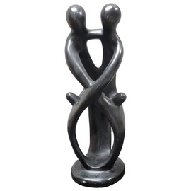 Stoneage Arts Bonding Family Love Parent with Child Sculpture, Ujamaa - Family Unity. Décor Genuine Hand Carved in Kenya Modern Contemporary Couple Gift (Black, 8 Inch/Family of 4), SS1900