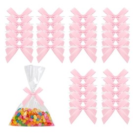 30 Pack Pink Mini Bows - Sweet Satin Ribbon Bowknots for Valentine's Day, Birthday Gifts, DIY Crafts, Treat Bags,Twist Tie Design