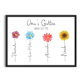 Omas Garten Bild Schild personalisierbar mit Blumen und Namen | Geschenk für Großeltern | bunt und individuell | optional mit Rahmen | Überraschung von Enkelkinder