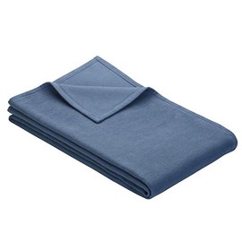 IBENA Cotton Pure Queen Size Jacquard Woven Bed Blanket - Steel Blue