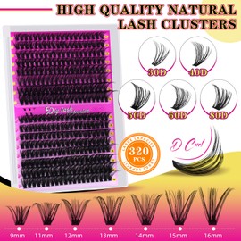 Wimpernbüschel Wispy 320 Stück Wimpernbüschel 40D 50D Wimpernbüschel 9-16 mm Wimpernbüschelverlängerungen Einzelne Wimpern Weiche Wimpernbüschel mit dünnem Band Künstliche Wimpern (D-Mix 9-16 mm)