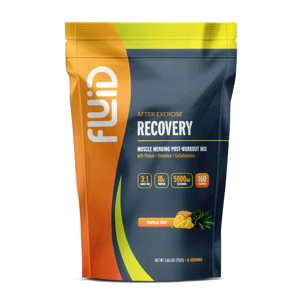 Fluid Recovery, Post-Workout Drink Mix, Whey Isolate Protein, L-Glutamine, Carbs, All Natural Ingredients, Gluten-Free, Lactose-Free (Tropical Fruit)