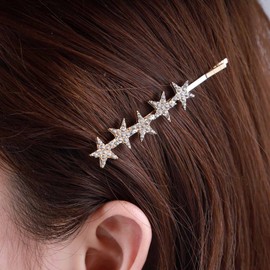 Inateannal Vintage Crystal Star Hair Clip Barrette Gold Rhinestone Hair Clip CZ Star Hair Pin Barrette Bling Bridal Hair Clip Accessories for Women and Girls
