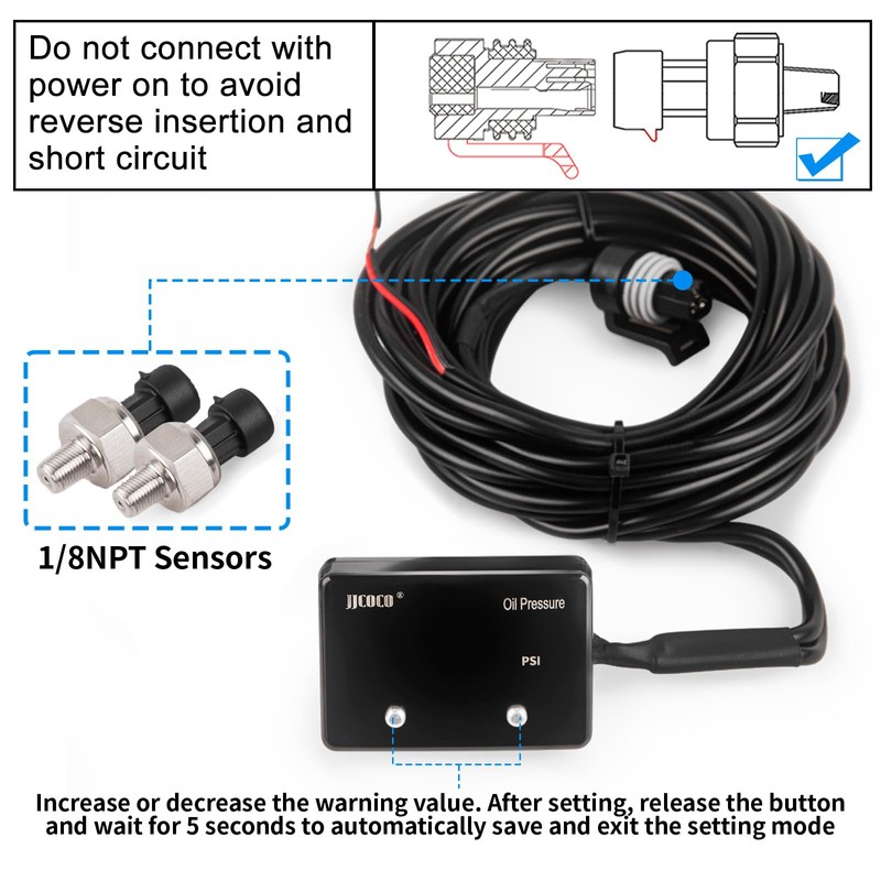 JJCOCO 232PSI Oil Pressure Gauge LED Digital Display 12V Press