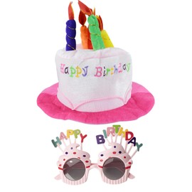 RAYTRUTH Birthday Goods, Birthday Hat, Sunglasses, Set of 2, For Birthdays, Happy Birthdays and Parties (Pink)