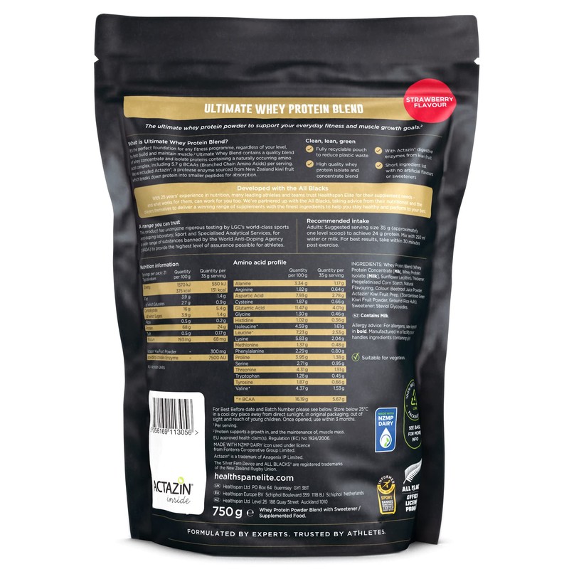 Healthspan Elite All Blacks Ultimate Whey Protein Blend 750g |