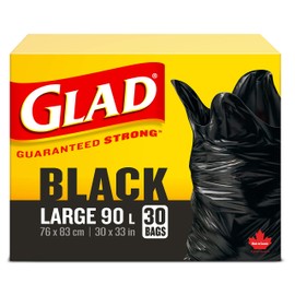 Glad Black Garbage Bags - Large 90 Litres- 30 Trash Bags, Made in Canada of Global Components
