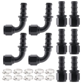 10AN Push Lock Hose Fitting End Kit Straight and 90 Degree Elbow Black Ends with Hose Clamps for Rubber Fuel Line 10PCS