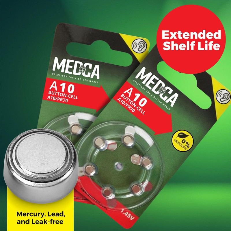 MEDca A10 Batteries - 12 Count Pack - 1.45V Zinc
