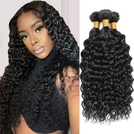 Vallbest Human Hair Bundles 10A Water Wave Human Hair Bundles Wet and Wavy Human Hair Double Weft Curly 3 Bundles Hair Extensions Natural Deep Wave Bundles for Women 22 22 22Inch