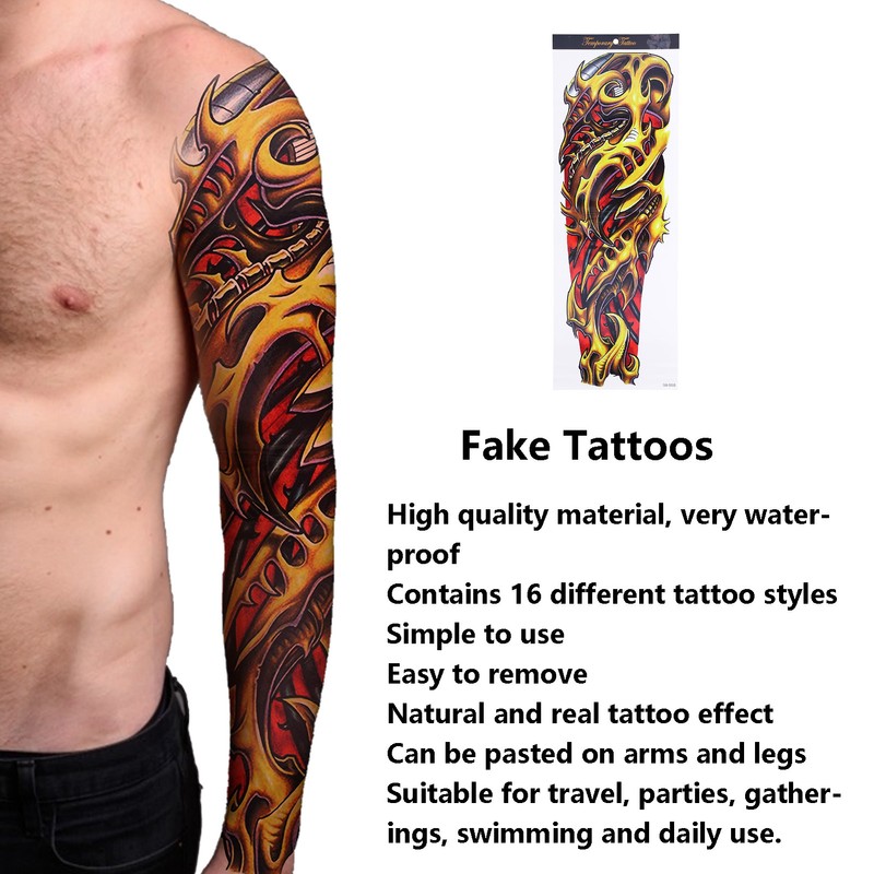 8 Sheets Full Sleeve Temporary Tattoos Stickers Watrproof 8 Sheets