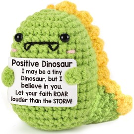 CAREOR Positive Dinosaur, Mini Knitted Dinosaur Crochet Animals Emotional Support Inspirational Motivational Encouragement Gift Party Decoration