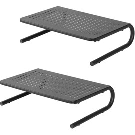 Mount Plus MP-82 2 Pack Premium Steel Mesh Monitor Stand - Vented Metal Desktop Riser for Computer Monitors, Laptop, Printer, iMac, TV & More