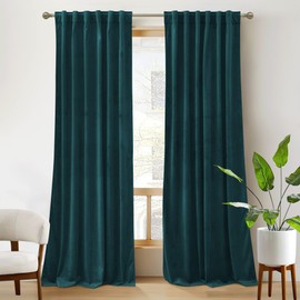 RYB HOME Velvet Curtains 2 Panels Set 90 inches - Super Soft Durable Window Drapes Room Darkening Energy Smart Back Tab for Apartment Villa Room Backdrops, Peacock Blue, W52 x L90, 2 Panels
