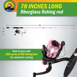 Fishing Rod and Reel Combo - Strike Series Medium Action 78-Inch Spinning Reel Pole - Fishing Gear for Bass, Trout, and Lake by Wakeman (Hot Pink)