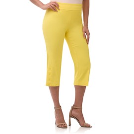 Rekucci Women’s Extra Comfort Pull-On Capri Pants – Straight Leg with Button Hem – Stretch Fabric for All-Day Wear (4, Buttercup)