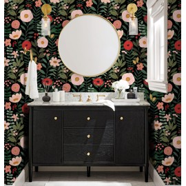 HAOKHOME Floral Peel and Stick Wallpaper Boho Wall Paper Removable for Bedroom Black/Pink/Red Contact Paper 17.3in x 32.8ft